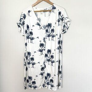 Desmond & Dempsey x H&M Linen Palm Tree‎ Shift Dress Womens Small Tropical Beach